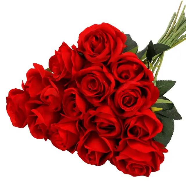 Lot de 12 DE fleurs de Roses Rouges Artificielles – Roses en Soie Tige Unique Réaliste