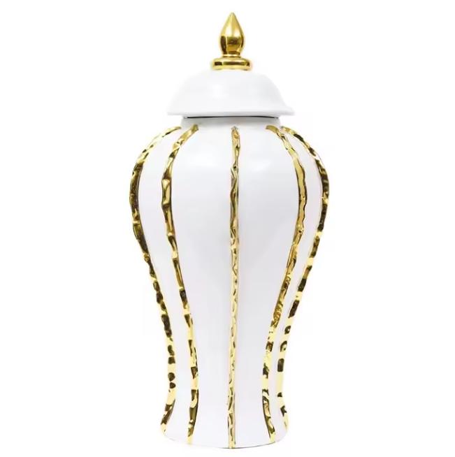 Vase Décoratif en Céramique Blanc & Or – Style Luxe