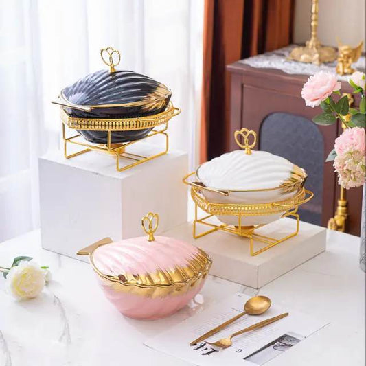 Ensemble de Chauffe-Plats en Céramique de Luxe – Style Européen en Forme de Coquille
