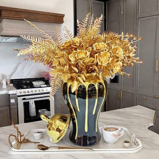 Vase de Décoration Noir & Or – Élégance Luxueuse pour Votre Intérieur