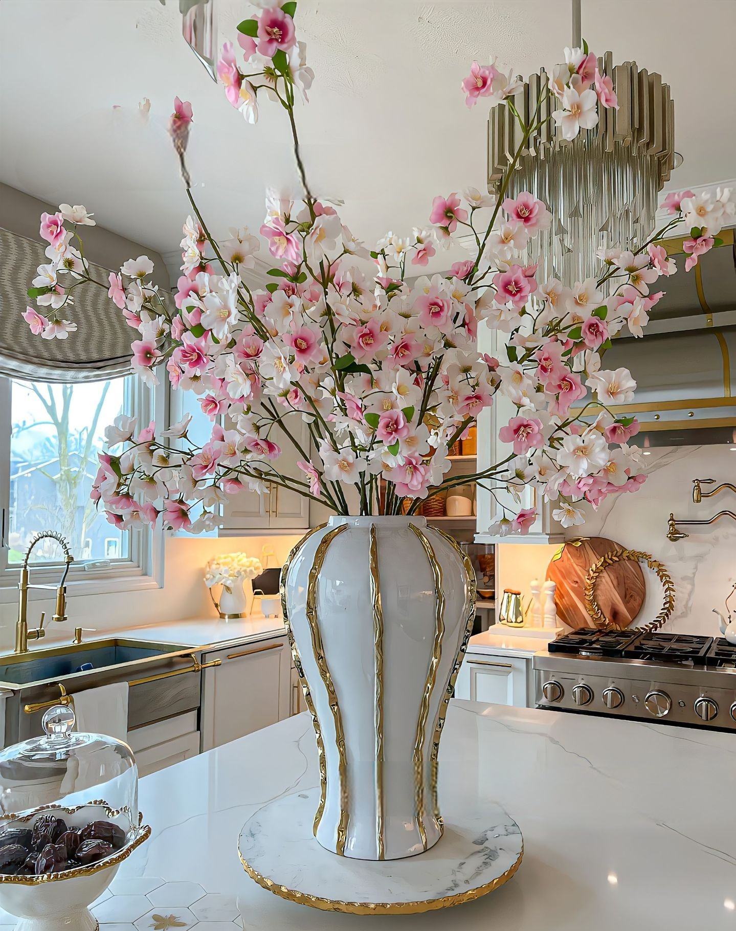 Vase Décoratif en Céramique Blanc & Or – Style Luxe