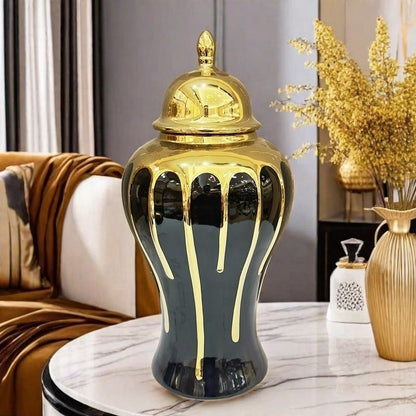 Vase de Décoration Noir & Or – Élégance Luxueuse pour Votre Intérieur