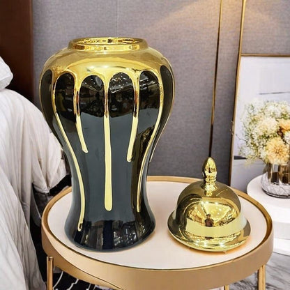 Vase de Décoration Noir & Or – Élégance Luxueuse pour Votre Intérieur