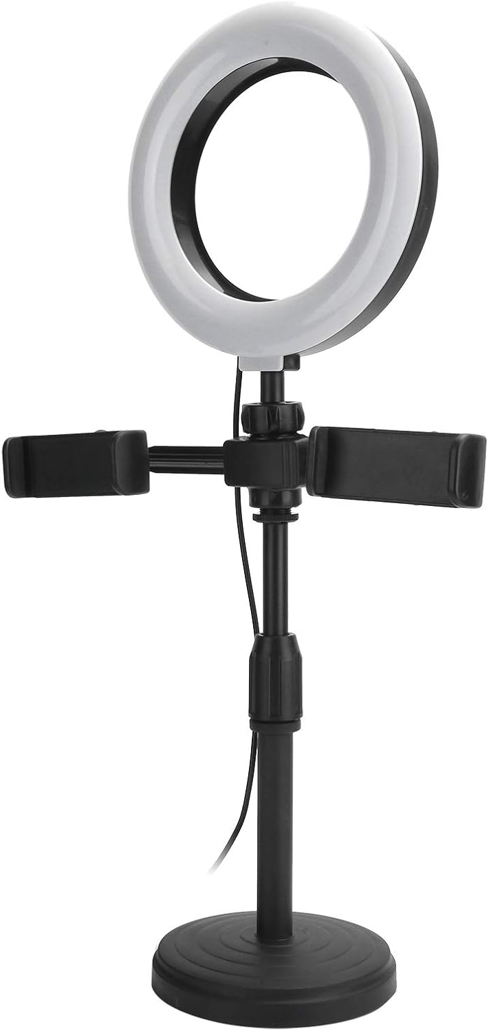 Anneau Lumineux LED 6 Pouces – Support de Bureau avec 2 Clips pour Téléphone, 3 Modes d'Éclairage et 9 Niveaux de Luminosité, Idéal pour Selfies et Vidéos