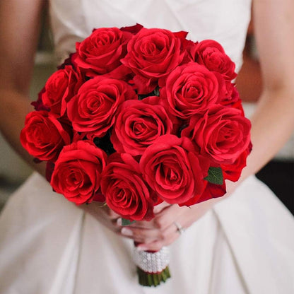 Lot de 12 DE fleurs de Roses Rouges Artificielles – Roses en Soie Tige Unique Réaliste
