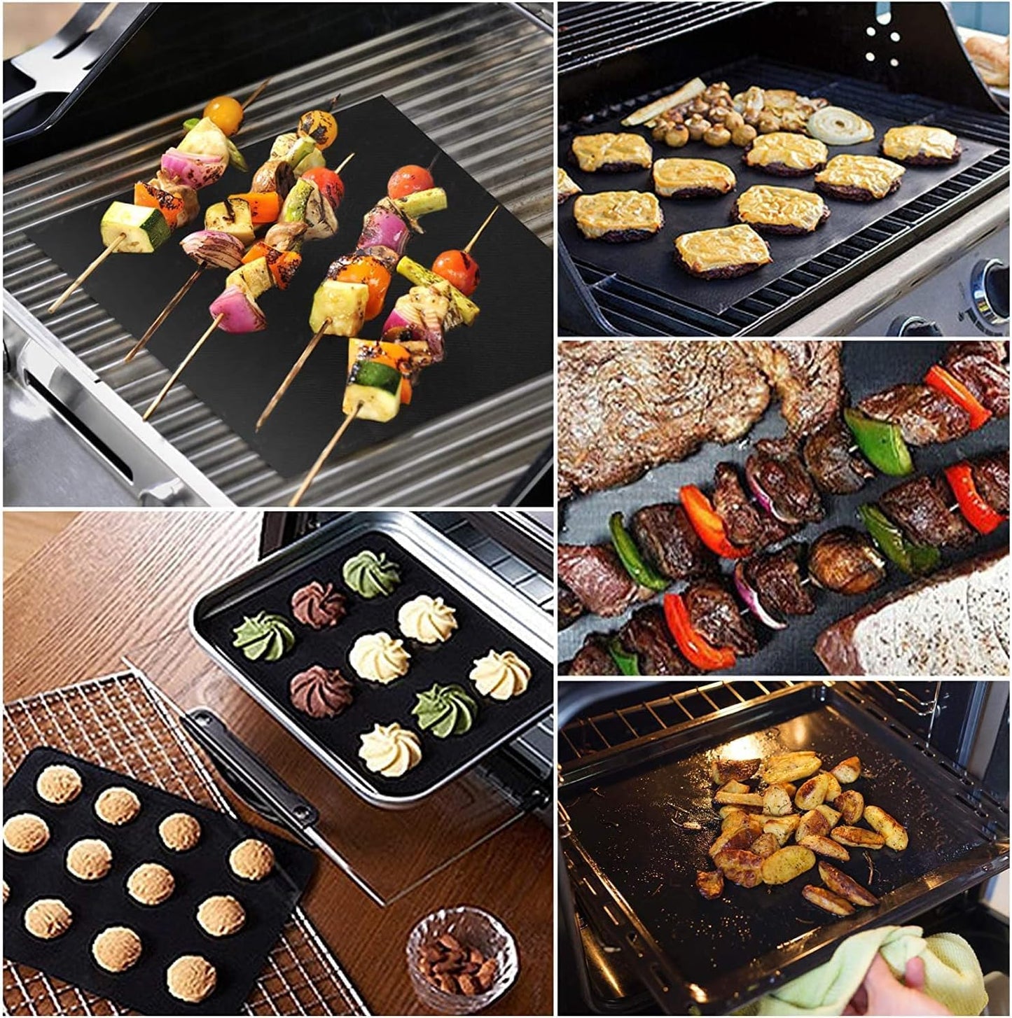 Lot de 2 Tapis de Barbecue Antiadhésifs – Résistants à la Chaleur et au Lave-Vaisselle, 40 x 33 cm, Réutilisables et Faciles à Nettoyer pour Barbecue à Gaz, Électrique et Charbon de Bois