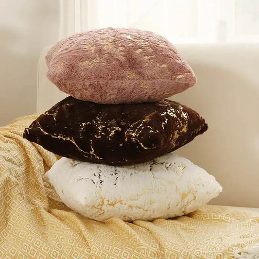 Lot de 2 Housses de Coussin en Fourrure avec Imprimé Or – 45x45 cm