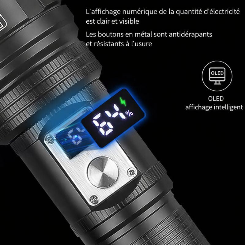 Lampe Torche LED Haute Puissance – Longue Portée & Affichage Intelligent